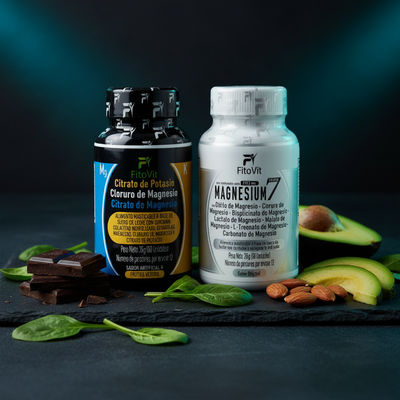 Combo 7Magnesium y Citrato Fitovit con alimentos ricos en magnesio