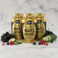 Pack x3 NAD+ Fitovit con uvas berries y pepino sobre mármol blanco